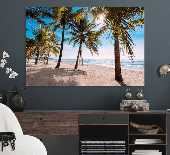 The Palm Beach Tropical Island Canvas Print is perfect wall art for a sunny beach vibe.