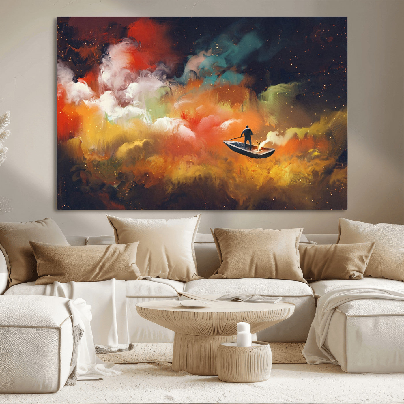 MGV-CV-36X24 - Surreal Space Adventure Canvas Wall Art – Dreamlike Abstract Galaxy Print – Framed and Ready to Hang for Living Room or Bedroom Decor