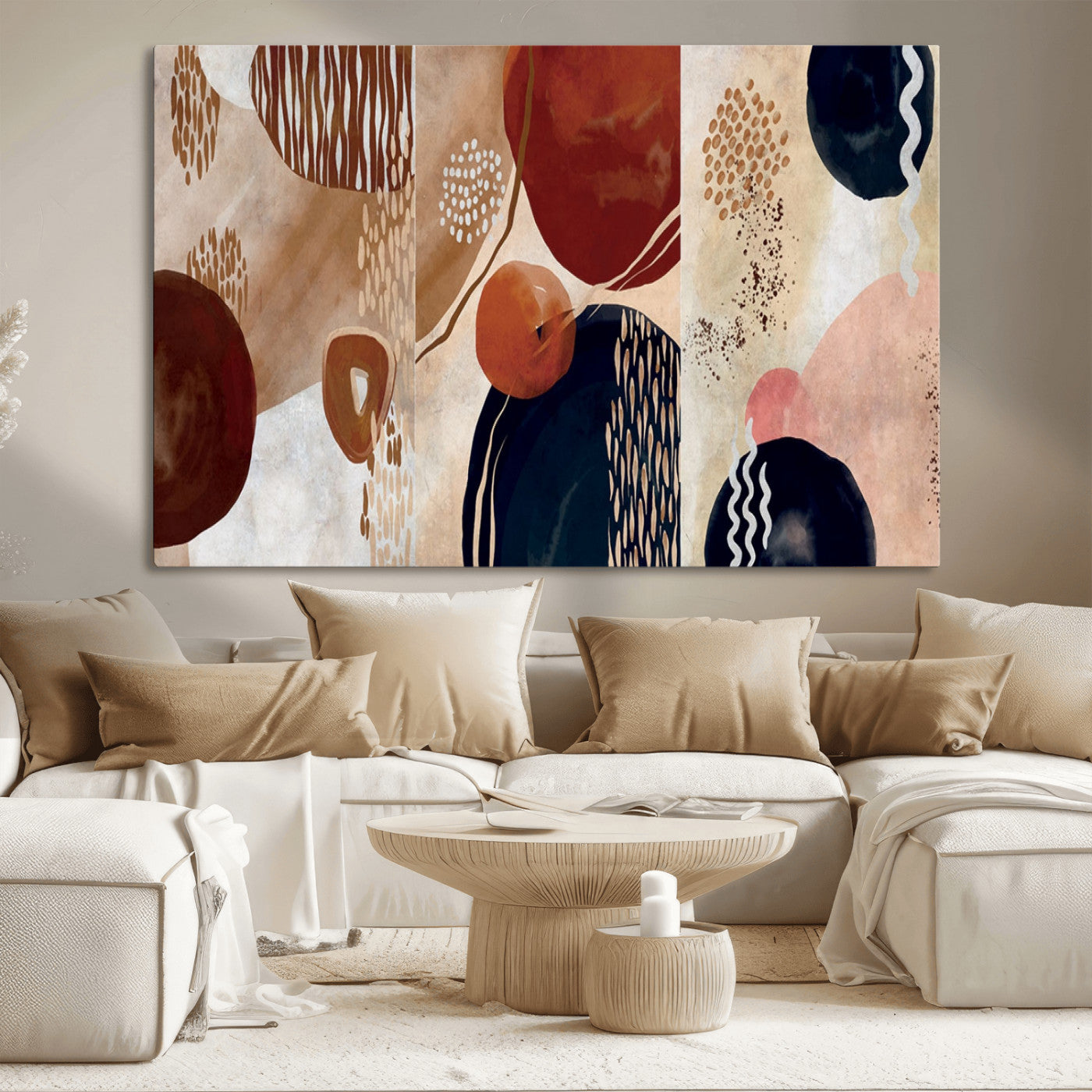 MGV-CV-36X24 - Boho Wall Art Canvas Print Set Mid-Century Prints Bohemian Wall Artwork Prints Boho Neutral