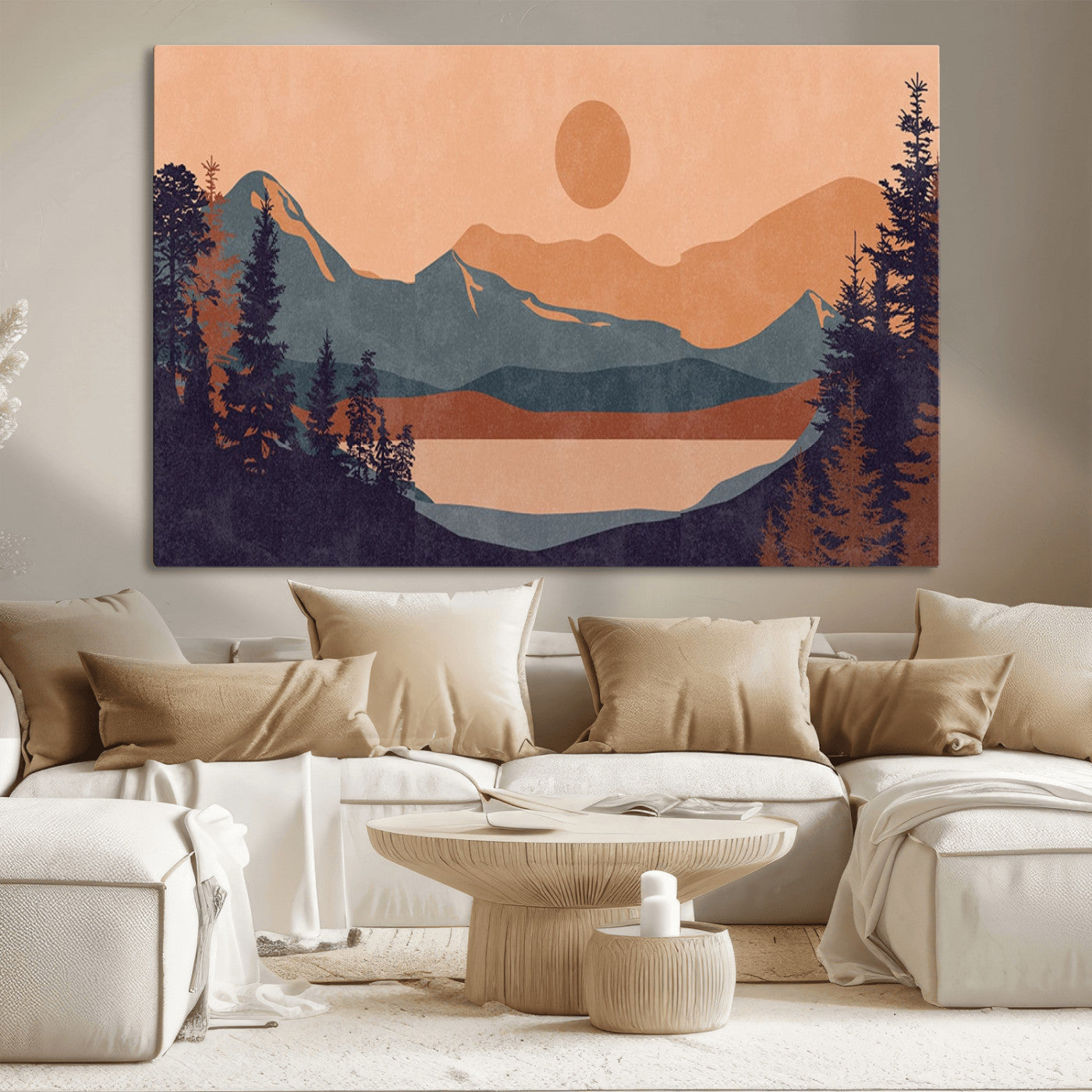 MGV-CV-36X24 - Modern Boho Sunset Canvas Print, Mountain Landscape Triptych – Giclée Canvas Art Print for Living