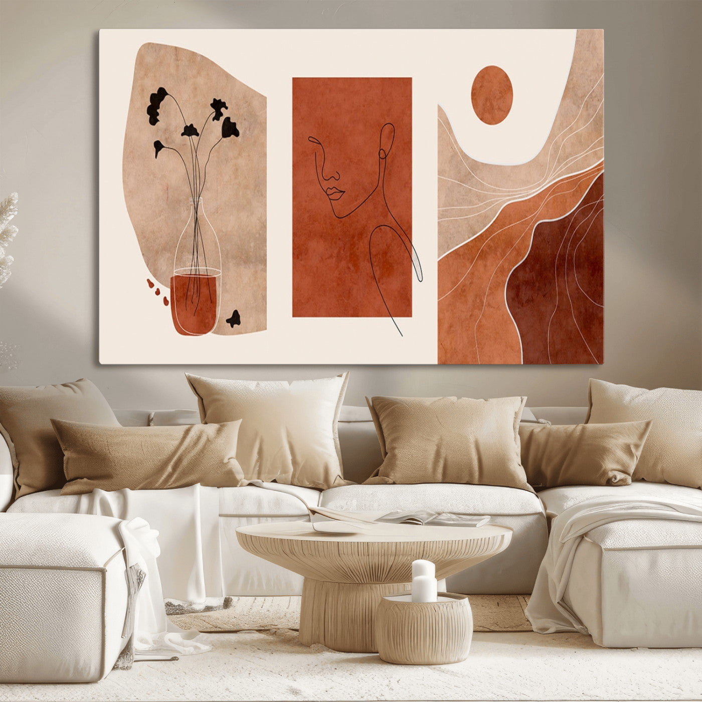 MGV-CV-36X24 - Boho Sunset Mountain Canvas Print, Modern Boho Sunset Mountain Landscape Triptych – Giclée Canvas