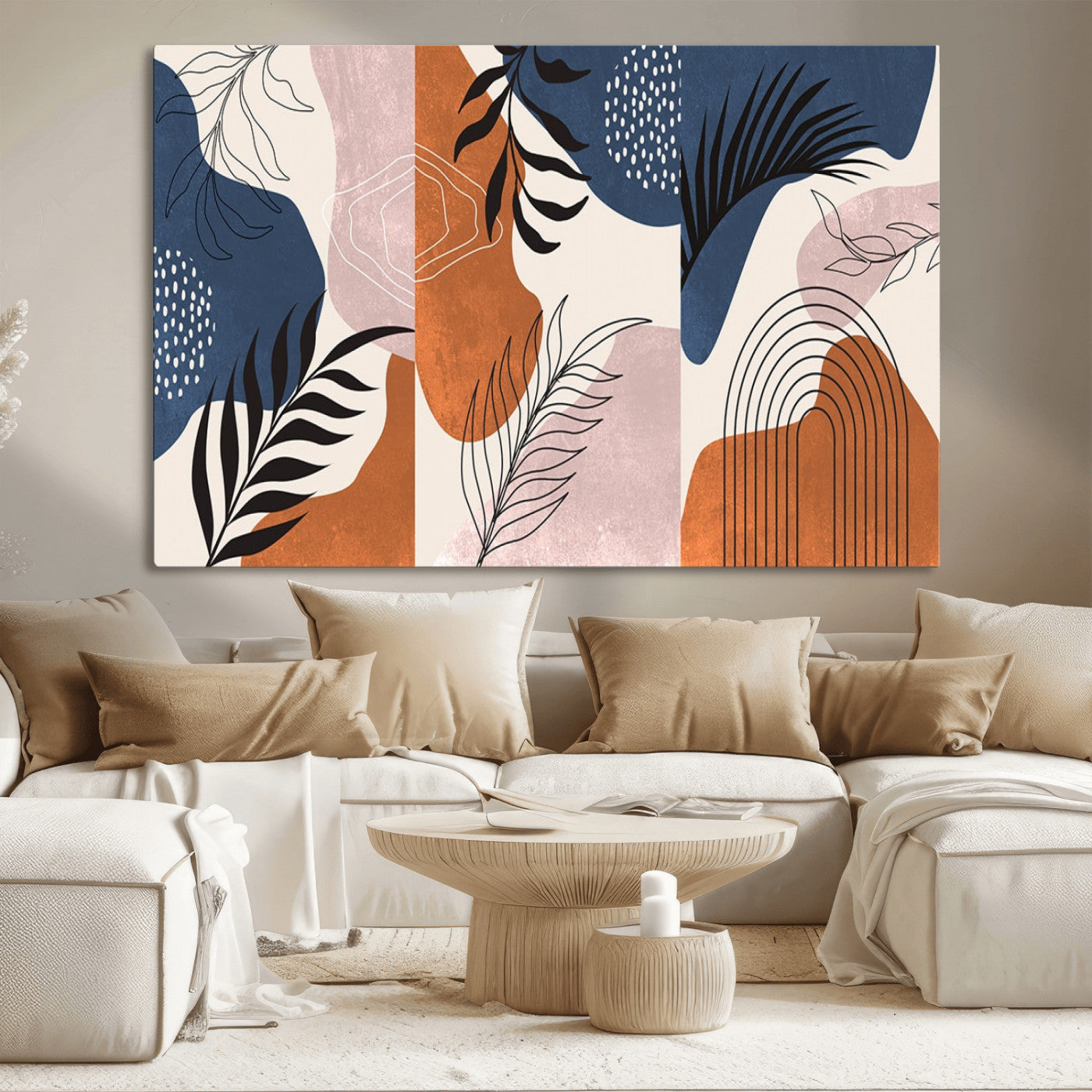 MGV-CV-36X24 - Boho Wall Art Canvas Print Set Mid-Century Prints Bohemian Wall Artwork Prints Boho Neutral,