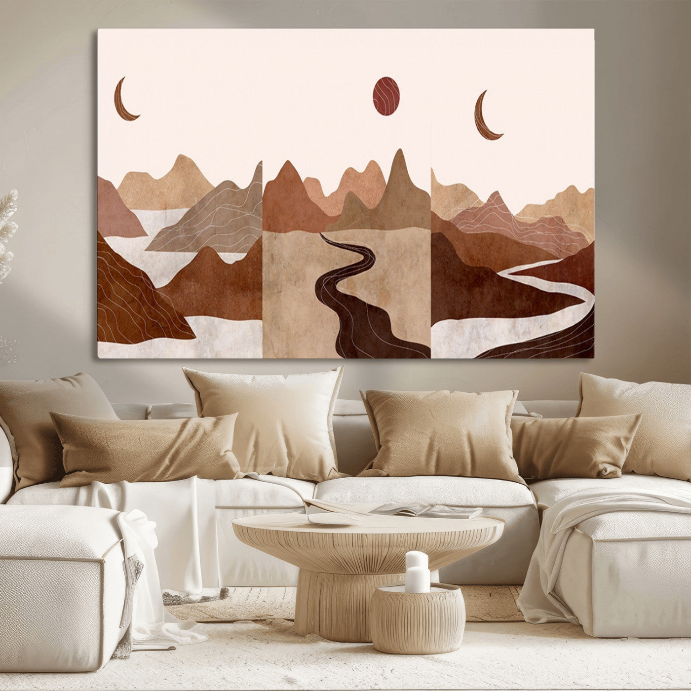 MGV-CV-36X24 - Boho Wall Art Canvas Print Set Mid-Century Prints Bohemian Wall Artwork Prints Boho Neutral