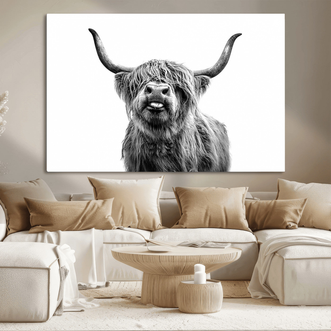MGV-CV-36X24 - Fanny Scottish Highland Cow Cattle Art Print Farmhouse Wall Art Canvas Print
