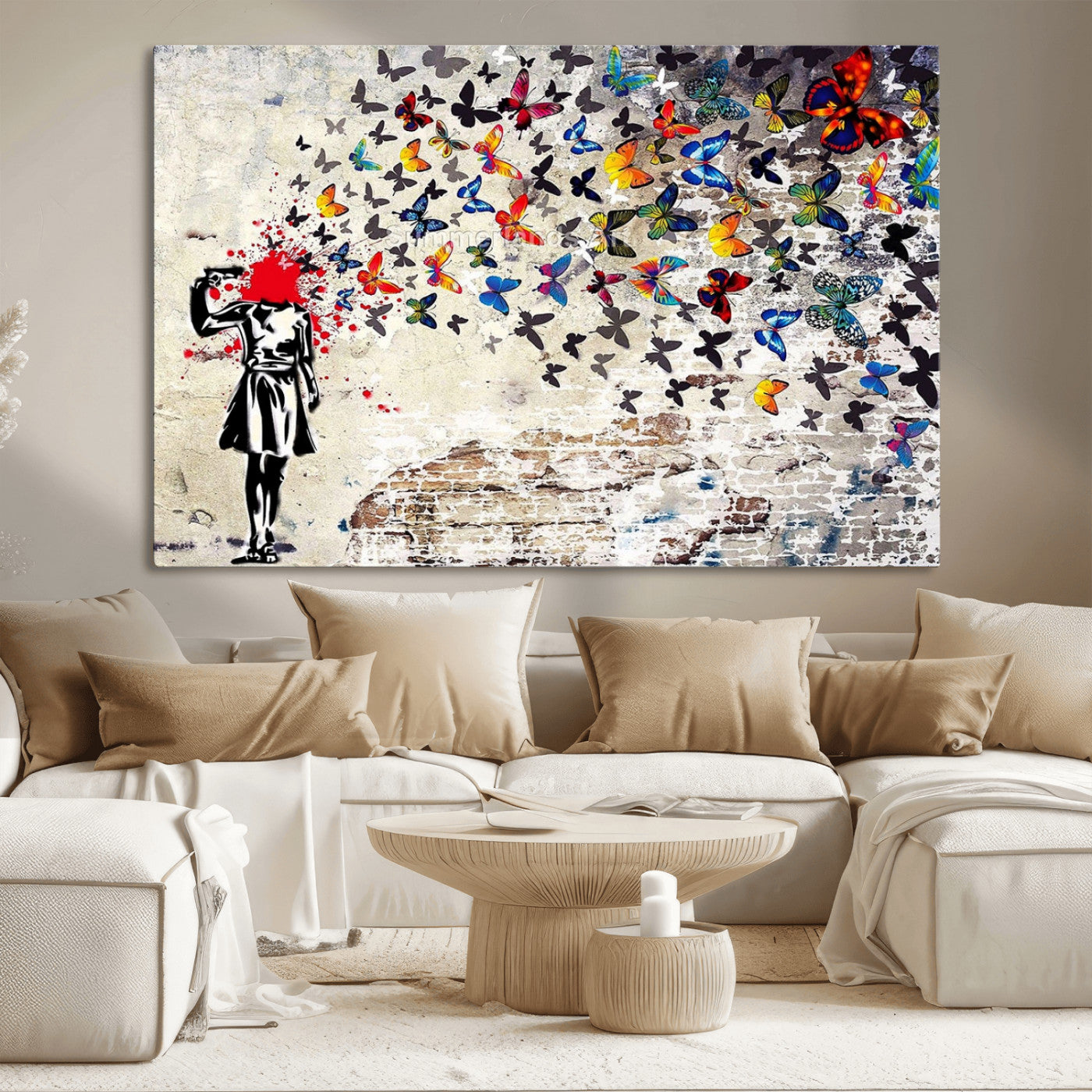 MGV-CV-36X24 - Banksy Art Butterfly Girl Explosion Canvas Art – Vibrant Urban Graffiti for Modern Interiors - Ready to Hang
