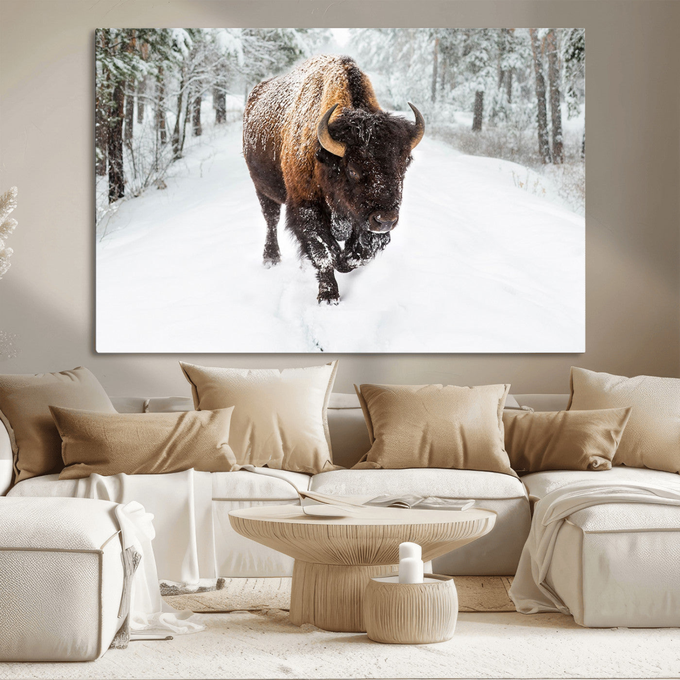MGV-CV-36X24 - Bison Wall Art Canvas Print For Farmhouse, Animal Canvas Print, Wild Animal Wall Art