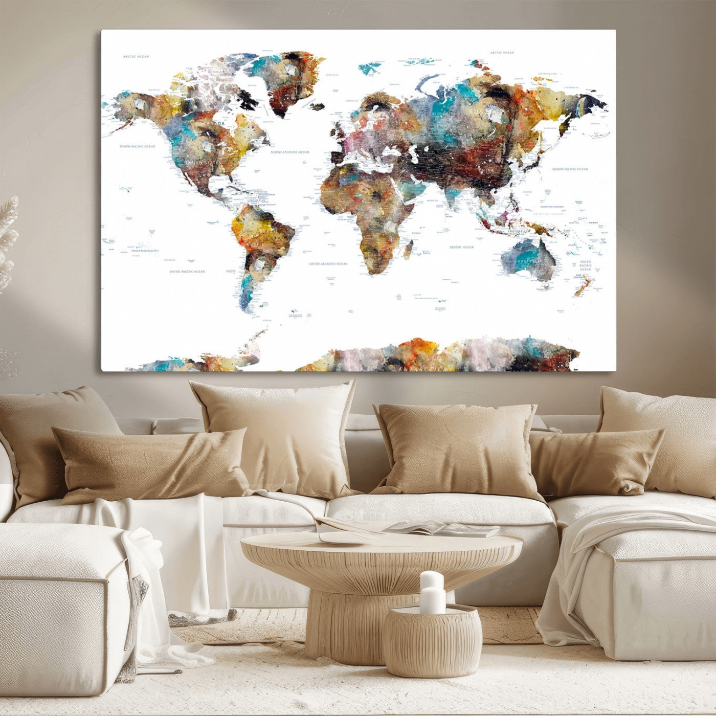 MGV-CV-36X24 - Push Pin World Map Canvas Print – Framed Wall Art for Couples to Track Their Travels – Anniversary