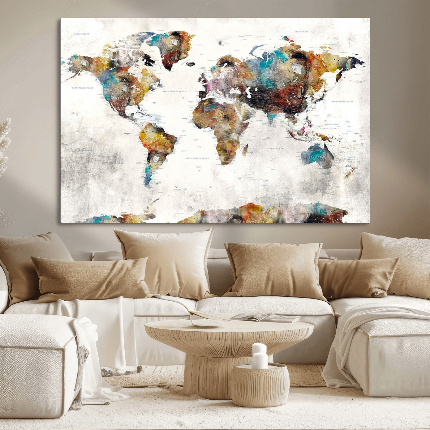 MGV-CV-36X24 - Push Pin World Map Canvas Print – Framed Wall Art for Couples to Track Their Travels – Anniversary