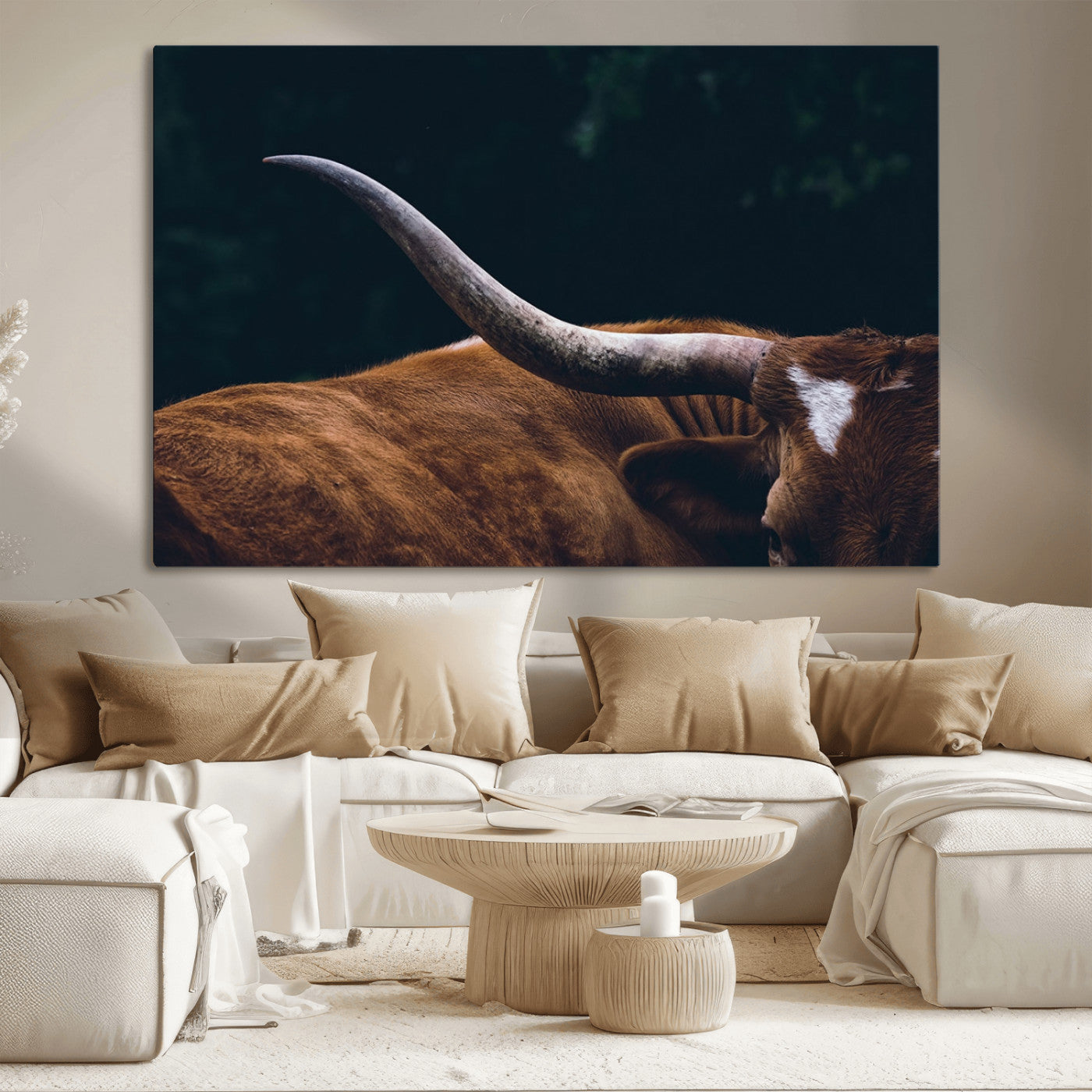 MGV-CV-36X24 - Texas Longhorn Bull Wall Art Canvas Print - Large Framed Canvas Wall Art, Animal Print for Rustic Home or Office Décor, Farmhouse Cabin Wall Decor