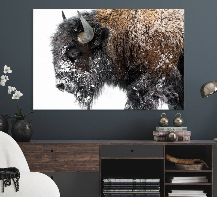 The American Bison Wall Art Print is prominently displayed on the wall.