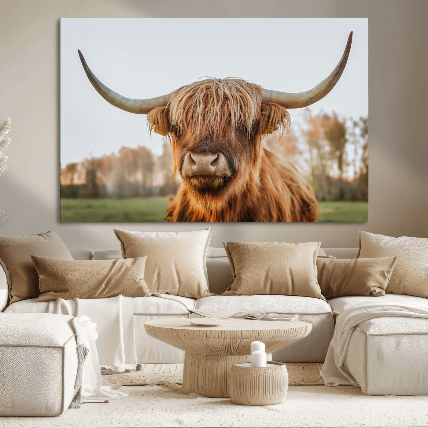 MGV-CV-36X24 - Highland Cow Animal Scottish Cattle Art Print Farmhouse Wall Art Canvas Print