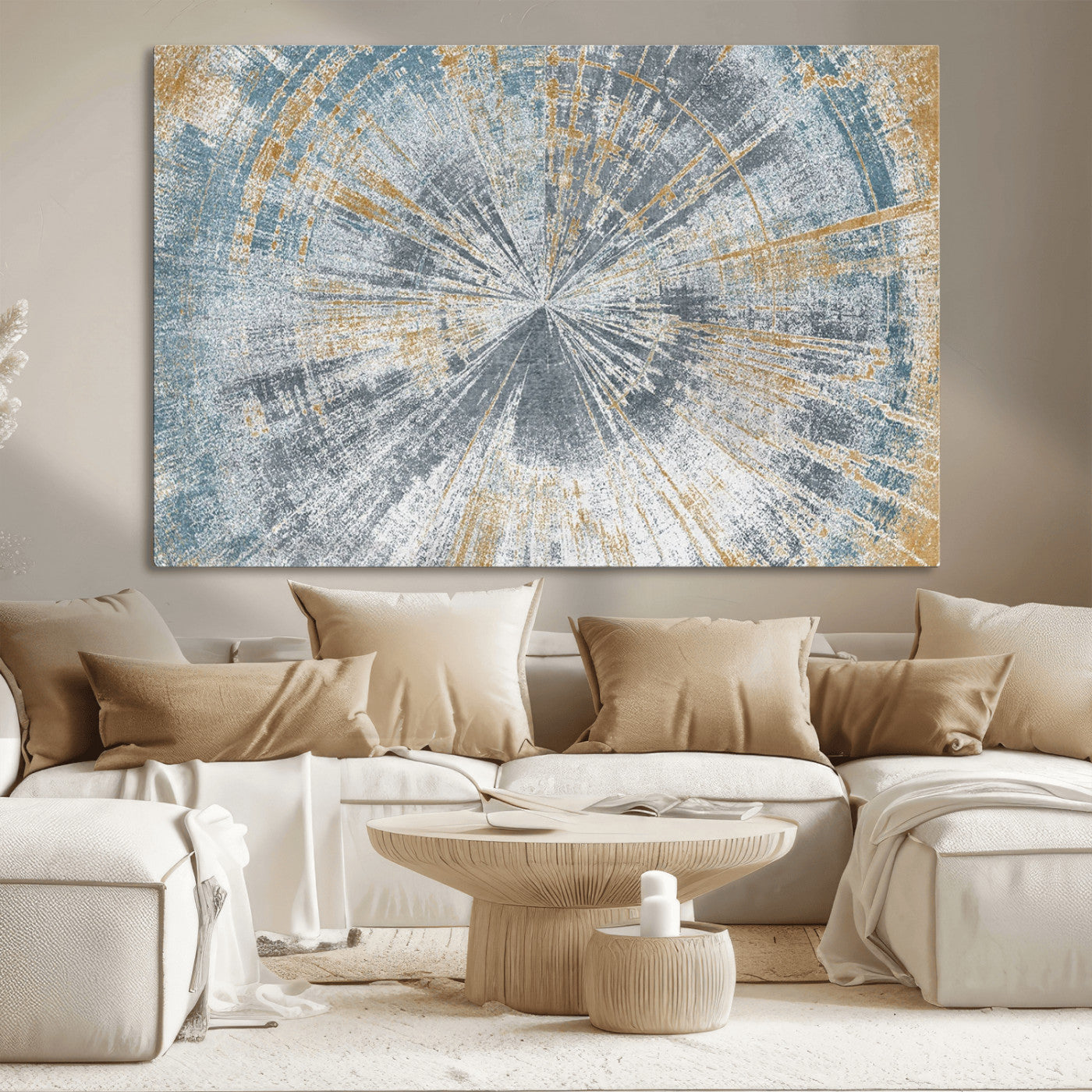 MGV-CV-36X24 - Radiant Abstract Wood Rings Canvas Art – Modern Triptych Wall Decor for Living Room or Farmhouse Decor