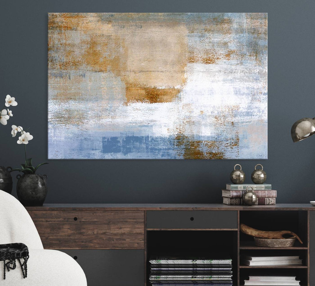 Blue Multi Panel Abstract Wall Art Canvas Print.