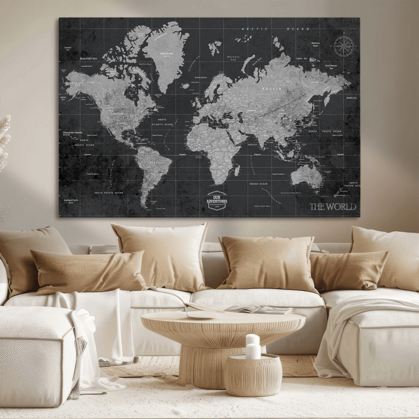 MGV-CV-36X24 - Push Pin World Map Canvas Print – Framed Wall Art for Couples to Track Their Travels – Anniversary