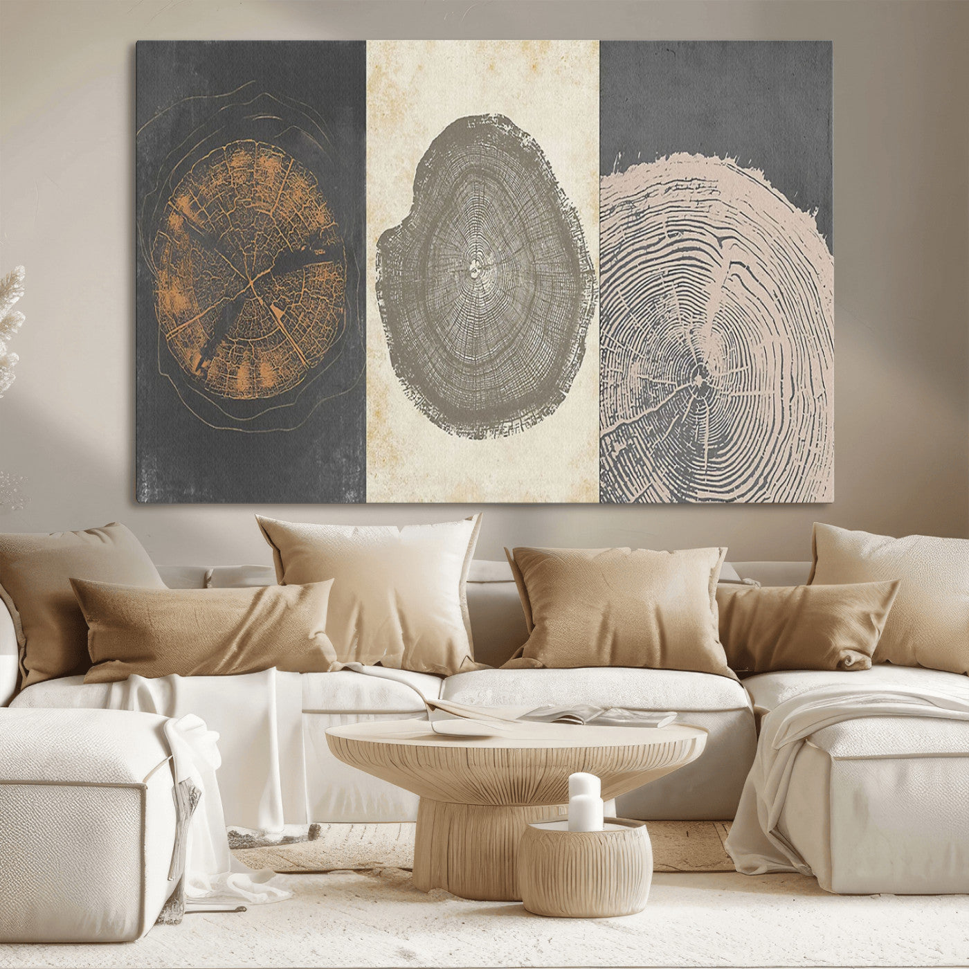 MGV-CV-36X24 - Boho Tree Ring Wall Art, Modern Minimalist Wood Grain Canvas, Tree Slice for Rustic Decor, Farmhouse Decor Giclee Canvas Print, Tree Ring Canvas Set