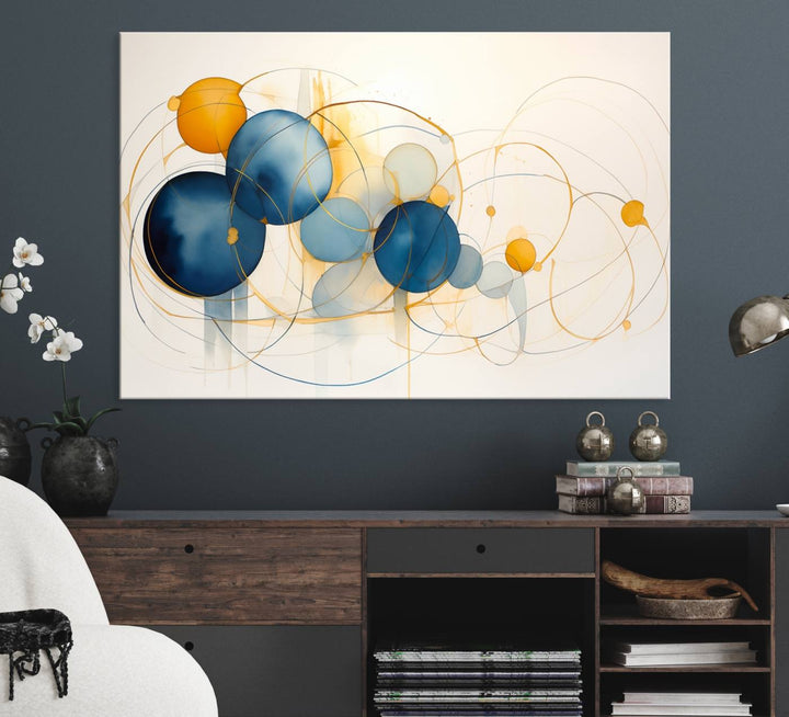 Modern decor: Geometric Blue Orange Abstract Wall Art Canvas Print.