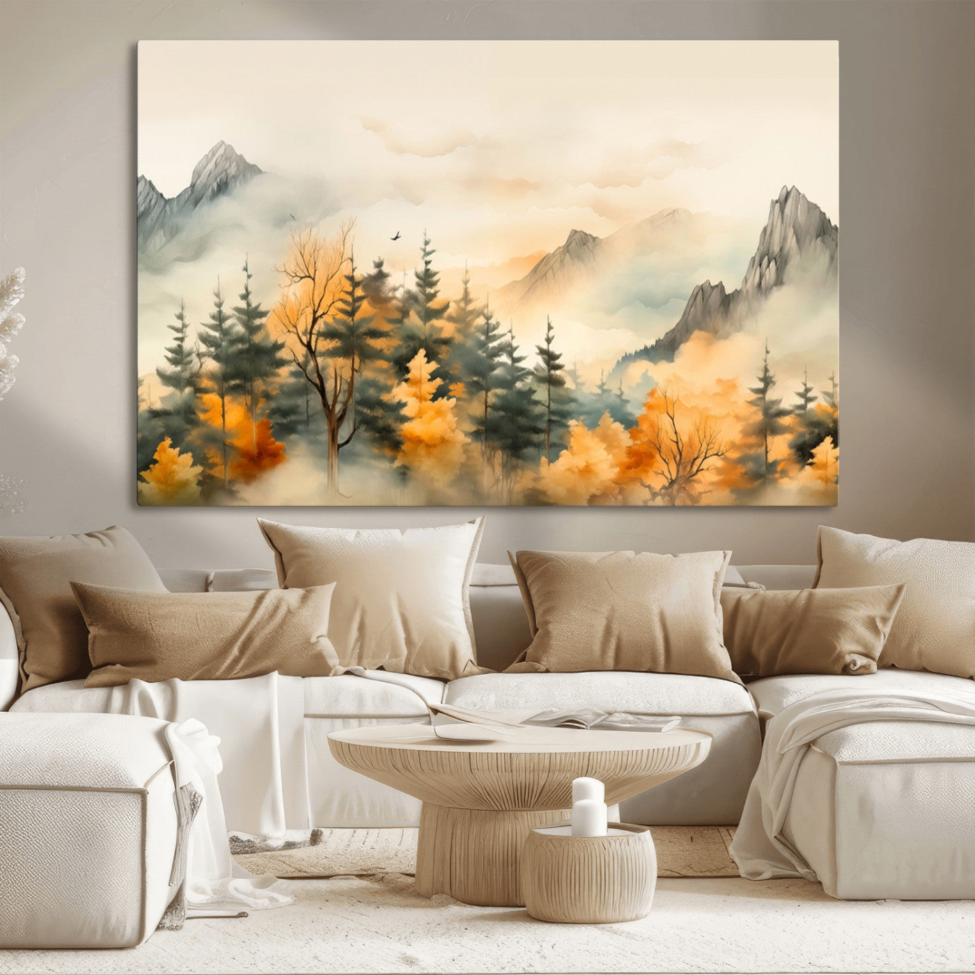 MGV-CV-36X24 - Abstract Watercolor Mountains and Trees Autumn