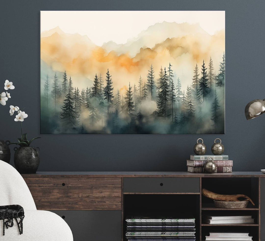 Abstract Forest Print - Mountain Wall Art showcasing a captivating design.