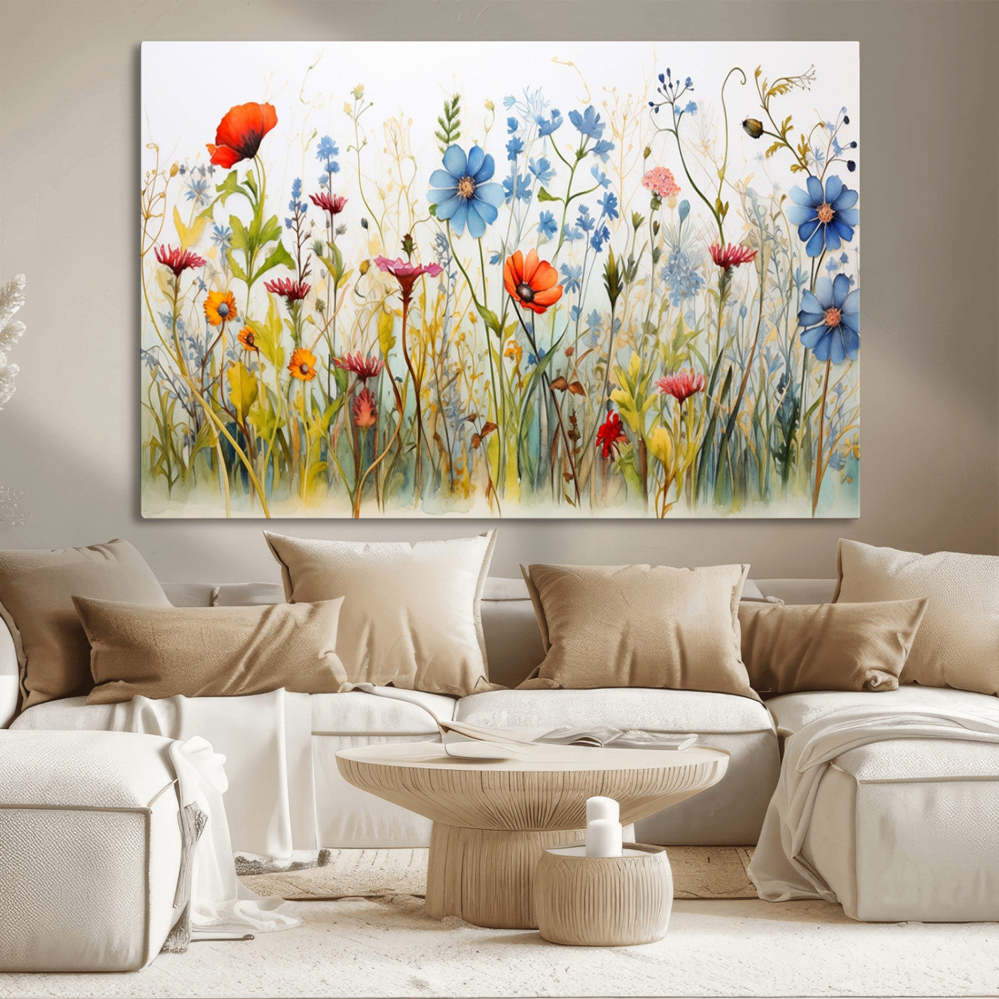 MGV-CV-36X24 - Colorful Wildflower Canvas Wall Art - Vibrant Floral Botanical Print, Bright Nature Decor for Living Room, Large 3 Panel Set, Ready to Hang
