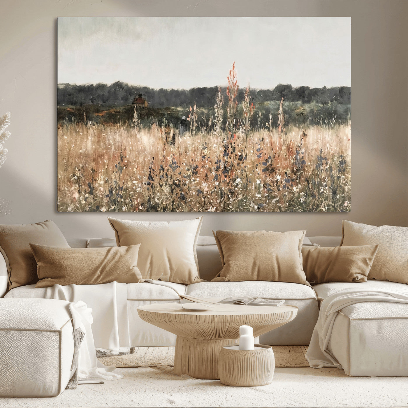 MGV-CV-36X24 - Abstract Wildflower Art Field Landscape Oil Painting Print, Country Field Wall Art - Framed Ready to Hang