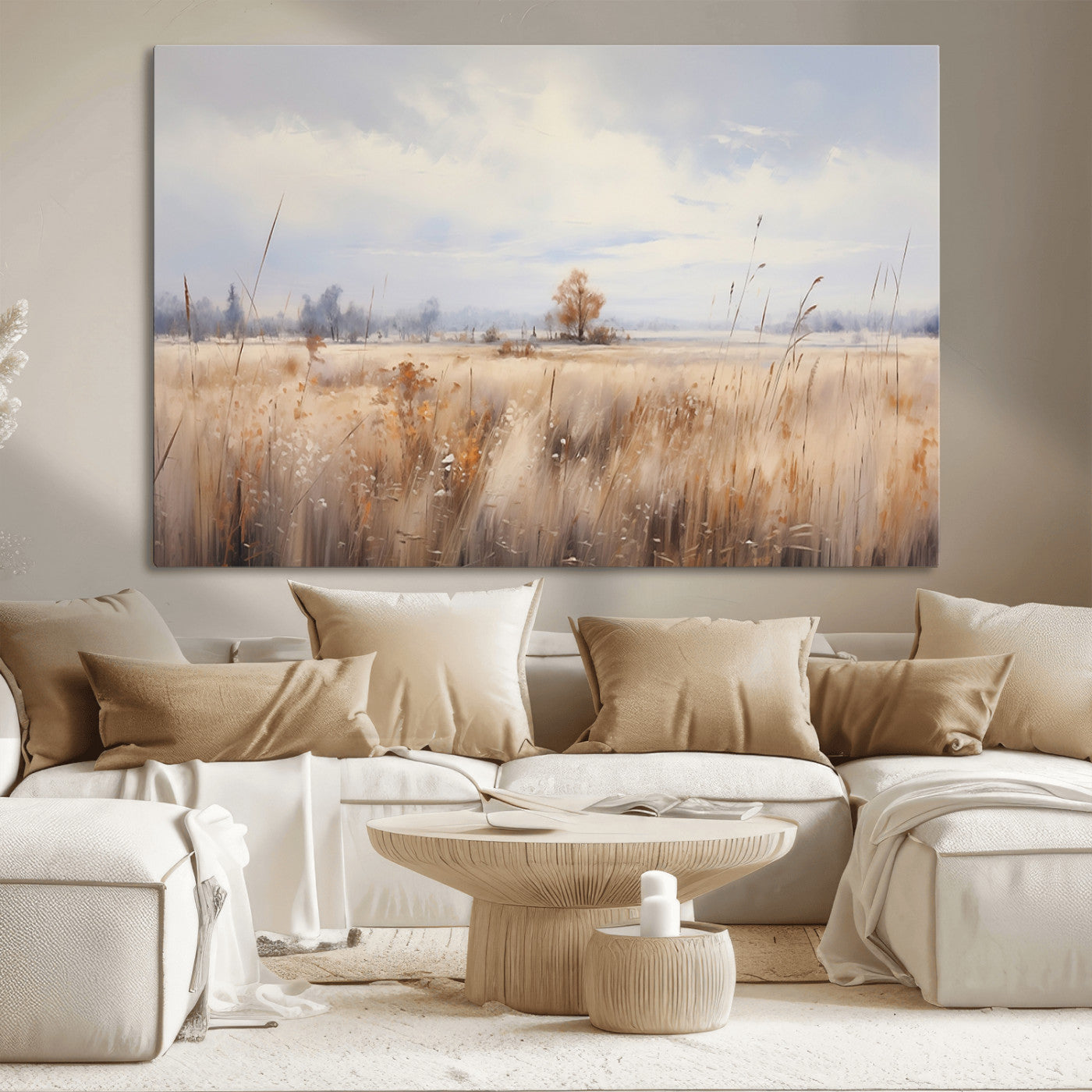 MGV-CV-36X24 - Golden Fields Canvas Wall Art Print – Serene Landscape of Nature’s Tranquility in Minimalist for Farmhouse Decor