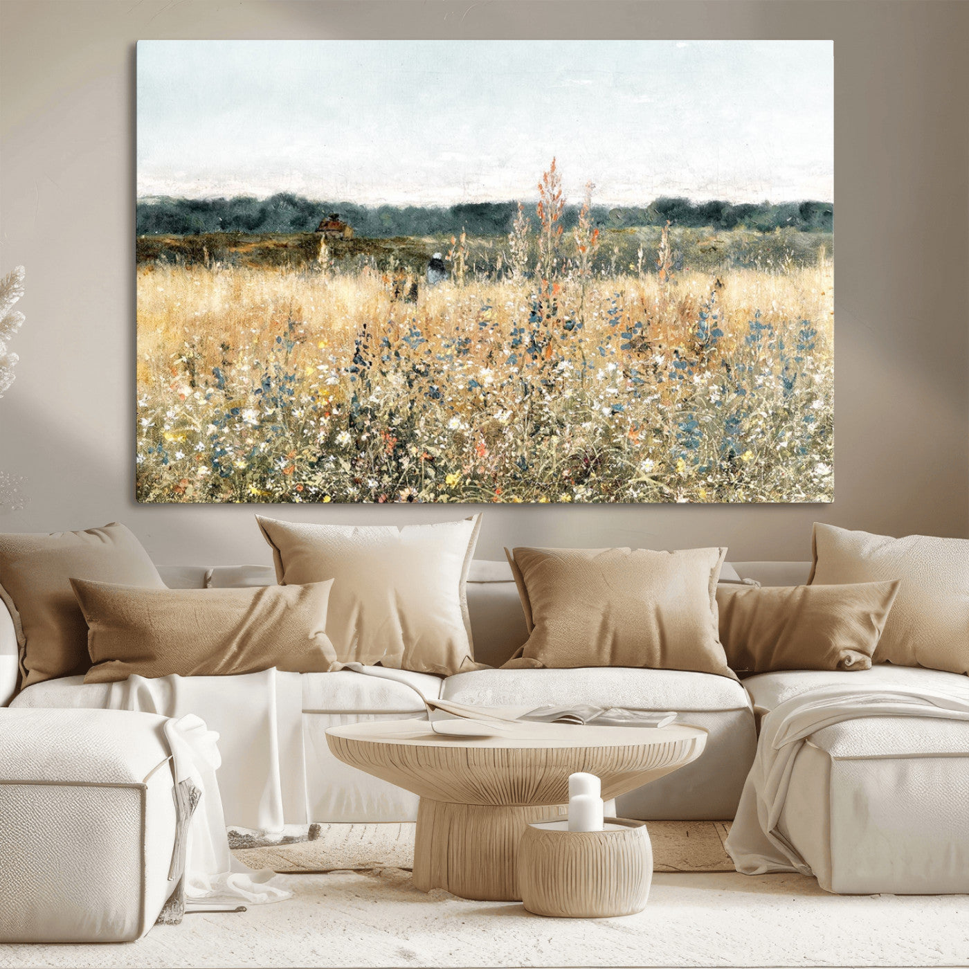 MGV-CV-36X24 - Wildflower Field Wall Art Canvas | Nature-Inspired Landscape Canvas Print for Living Room or Office | Rustic Floral Decor