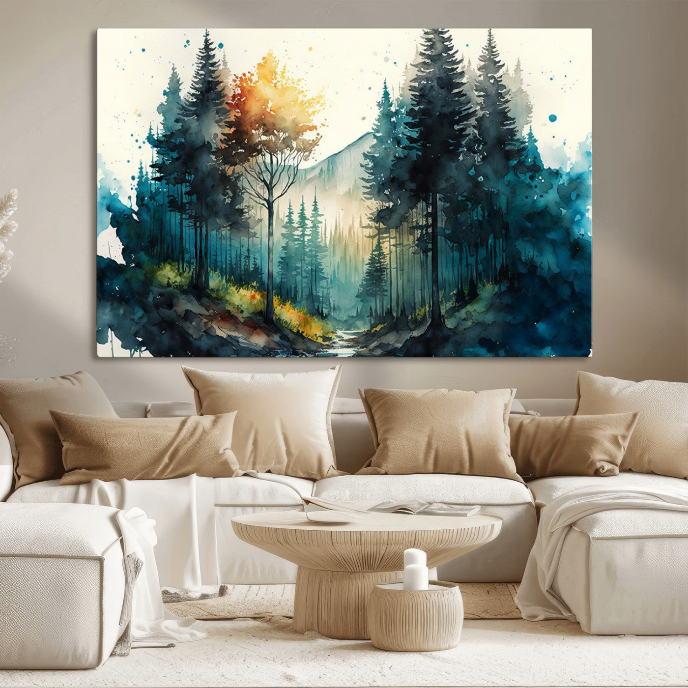 MGV-CV-36X24 - Watercolor Trees Forest Abstract Wall Art Canvas Print