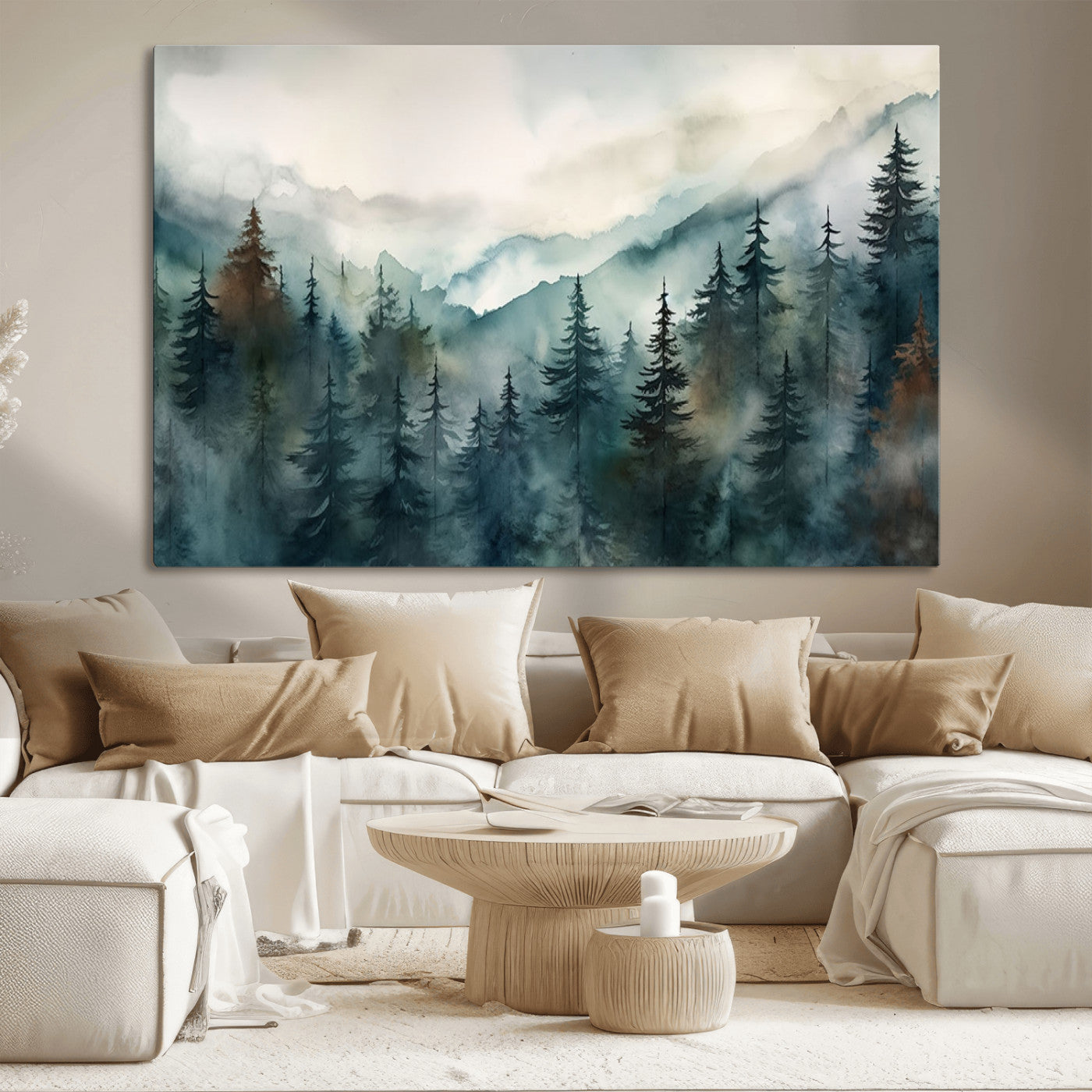 48468-MGV-CV-36X24-Serenity Forest Wall Art Canvas | Foggy Mountain Landscape Canvas Print for Living Room or Office | Nature-Inspired Woodland Decor