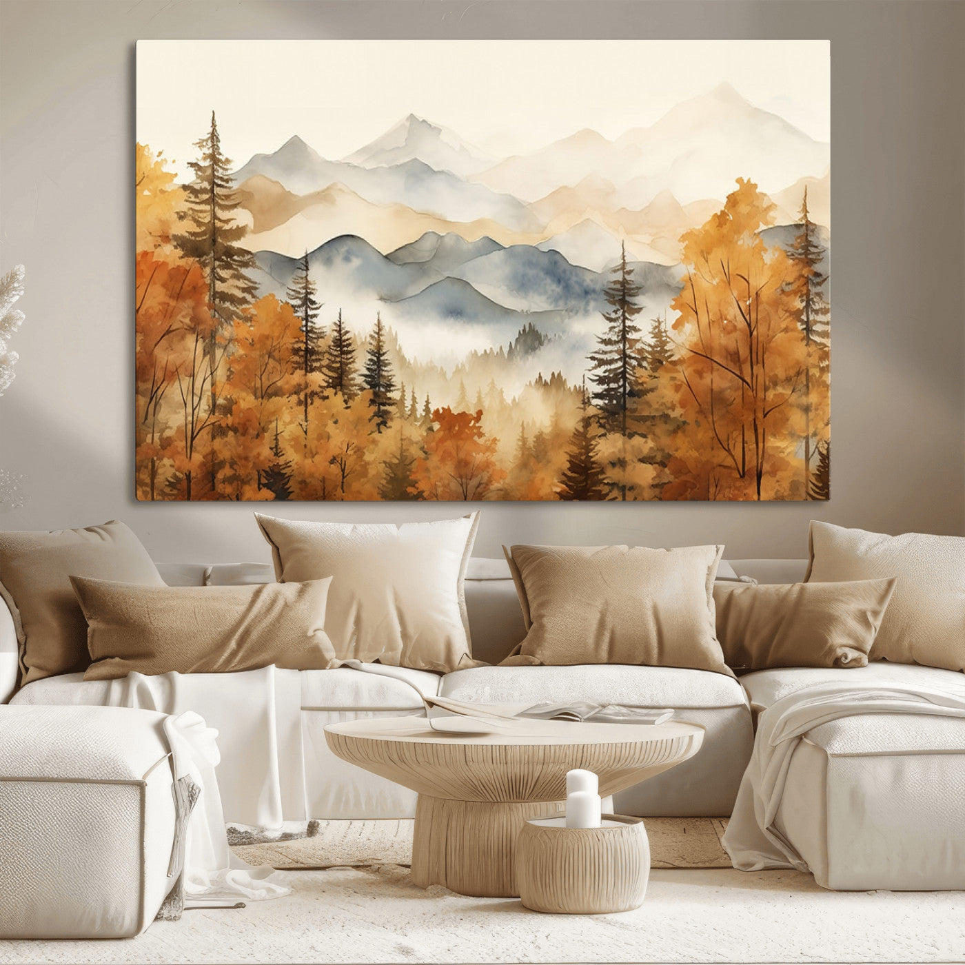 MGV-CV-36X24 - Golden Autumn Forest Wall Art | Mountain Landscape Canvas Print for Living Room or Bedroom | Large Wall Decor with Nature-Inspired Design