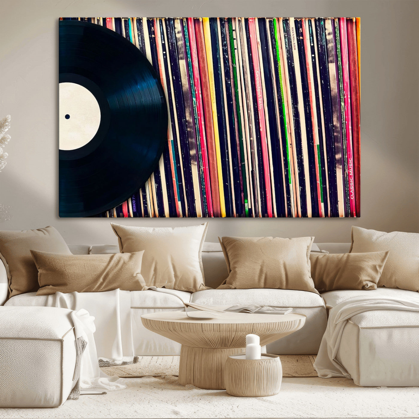 Vinyl Record and Album Collection Canvas Wall Art - Retro Music