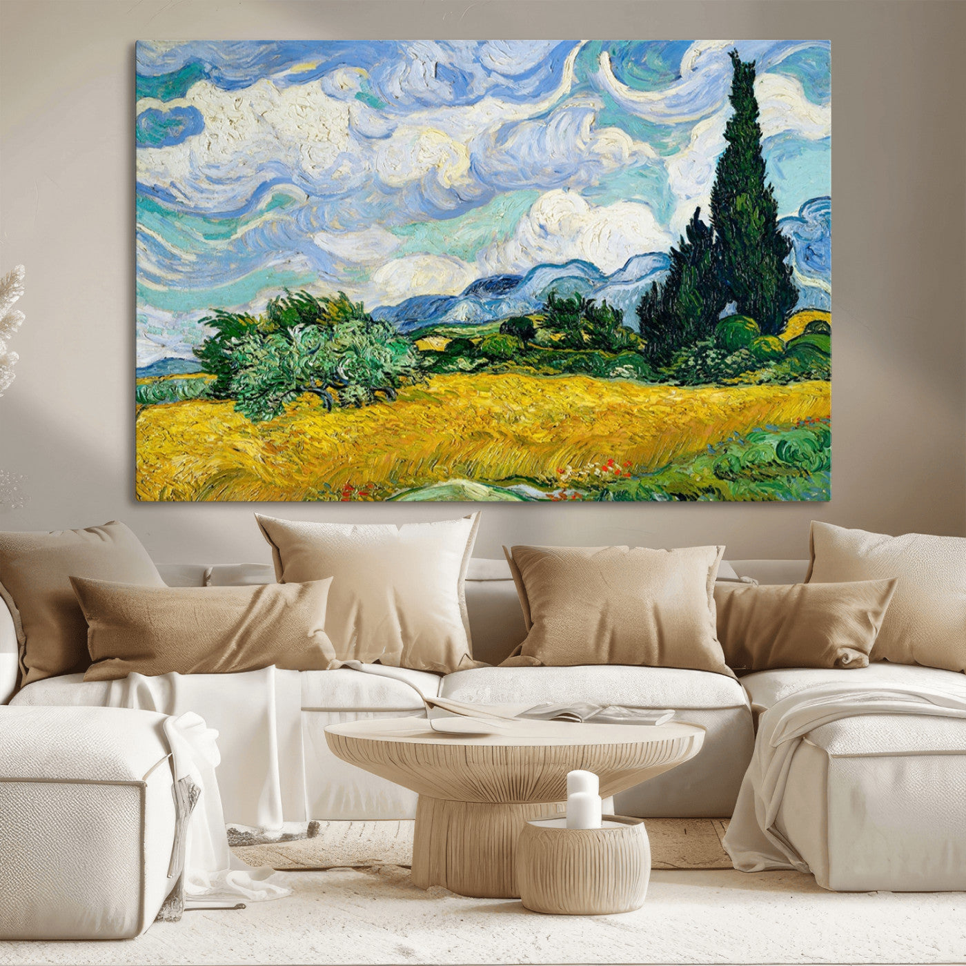 MGV-CV-36X24 - Wheatfield With Cypresses By Van Gogh Painting Wall Art Canvas Print