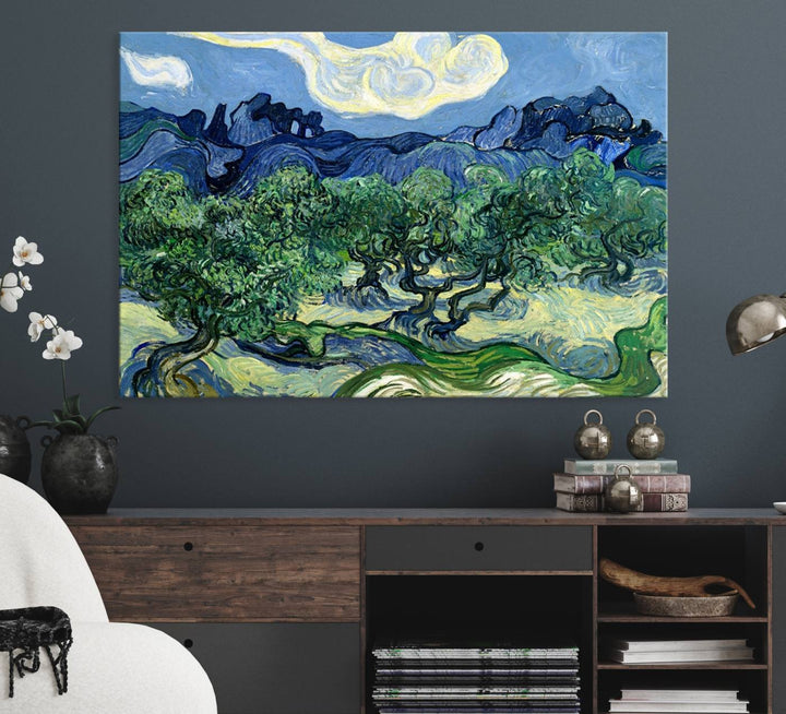 A museum-quality Olive Trees Van Gogh wall art canvas print, ready to hang.