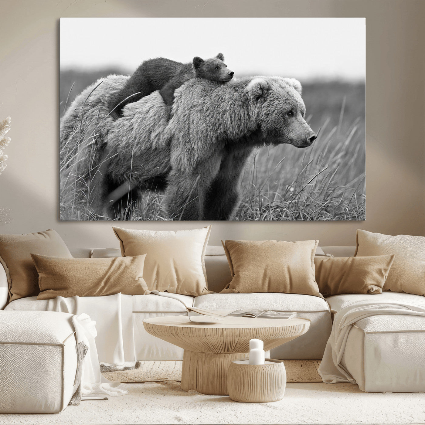 MGV-CV-36X24 - Bear and Cub Wall Art Canvas | 399 Bear Cub Wildlife-Inspired Animal Art for Living Room or Office | Grizzly Bear Print of Photography
