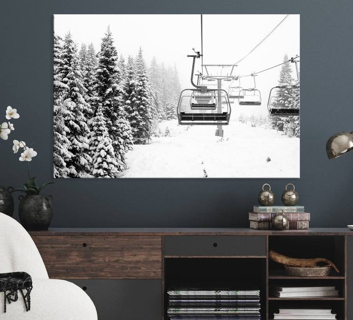 The winter decor features a Ski Lift Wall Art Canvas Print.