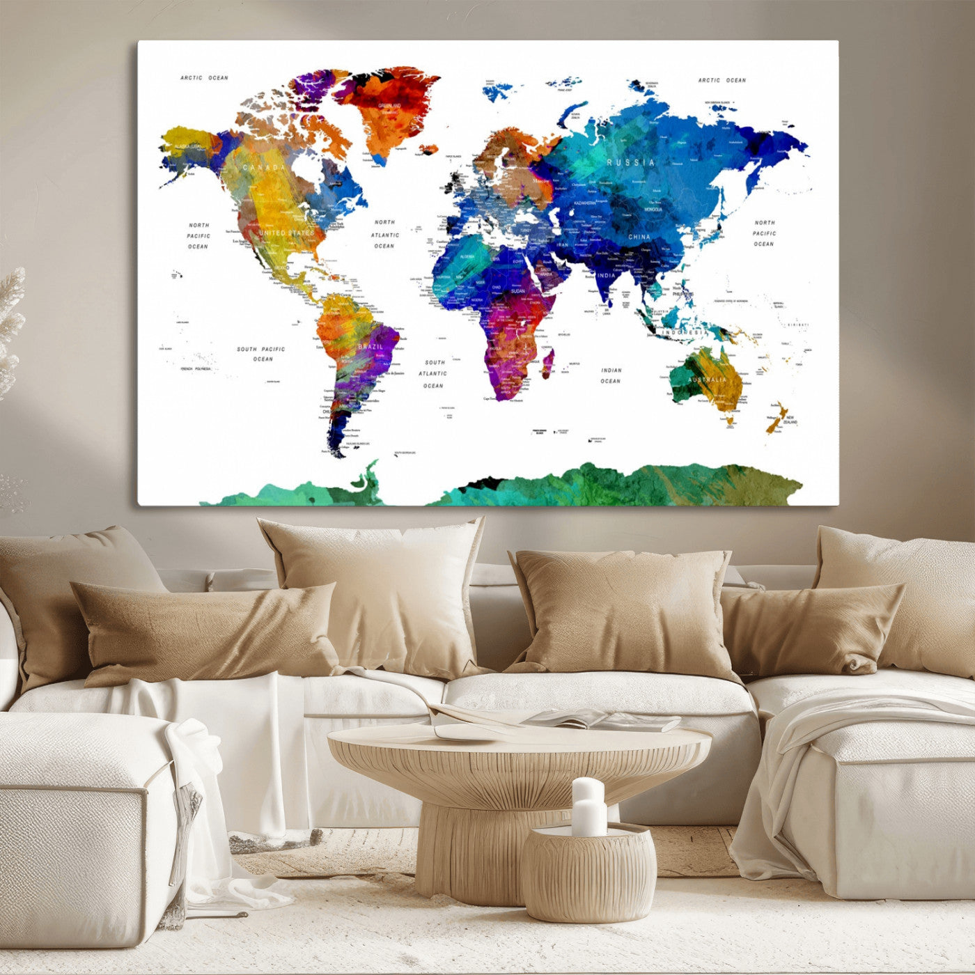 48979-MGV-CV-36X24-Push Pin World Map Canvas Print – Framed Wall Art for Couples to Track Their Travels – Anniversary