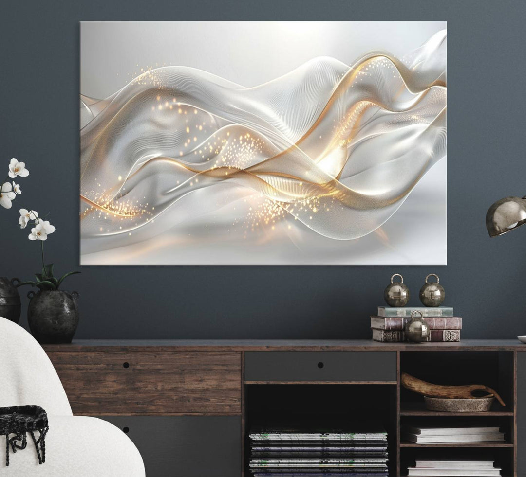 The Abstract Art Grey and Gold Lines Wall Art is a standout piece.