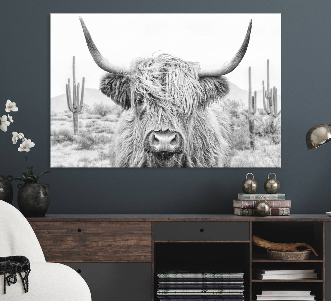 Enhance your kitchen with the Rustic Charm Cow Longhorn Bighorn Wall Art Canvas Print.