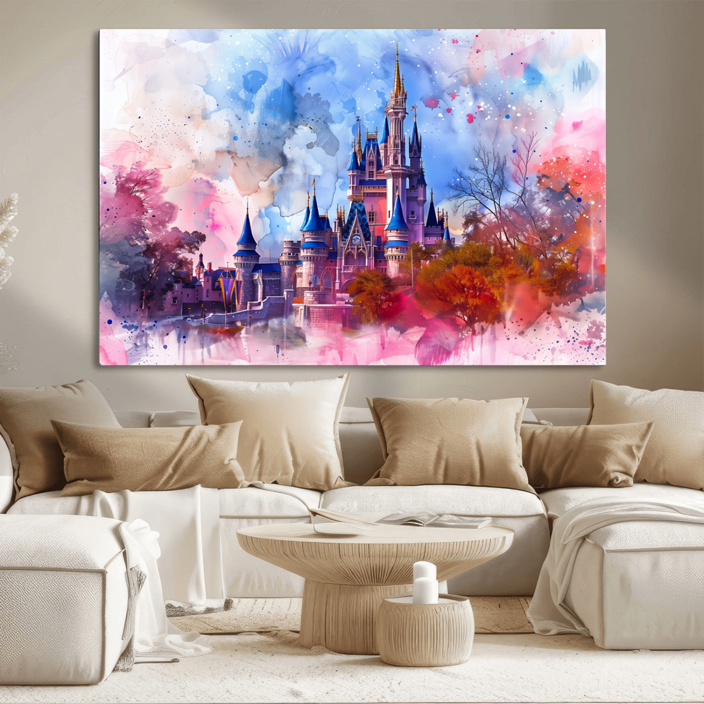 MGV-CV-36X24 - Disney Wall Art: Dreamy Watercolor Cinderella Castle Canvas Print