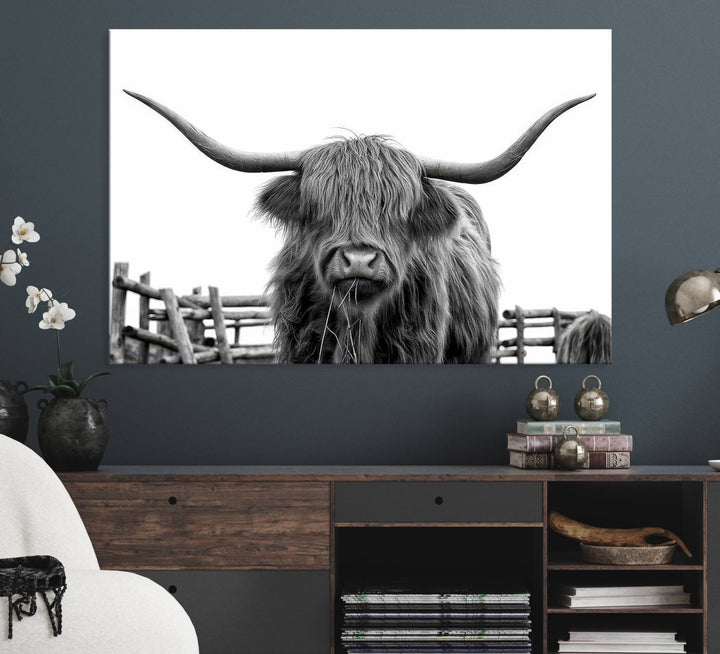 The Bighorn Cow Wall Art adds rustic charm to the space.