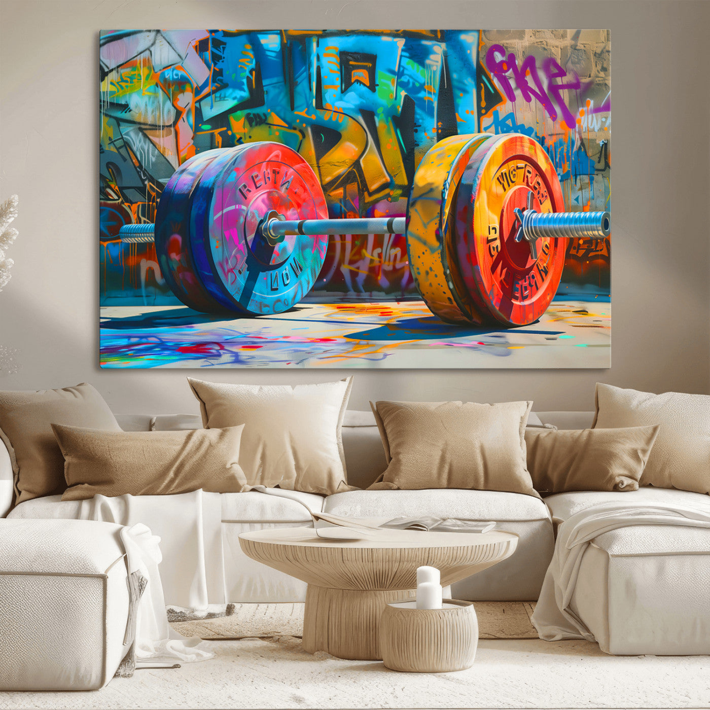 MGV-CV-36X24 - Fitness Gym Barbell Graffiti Wall Art Canvas Print