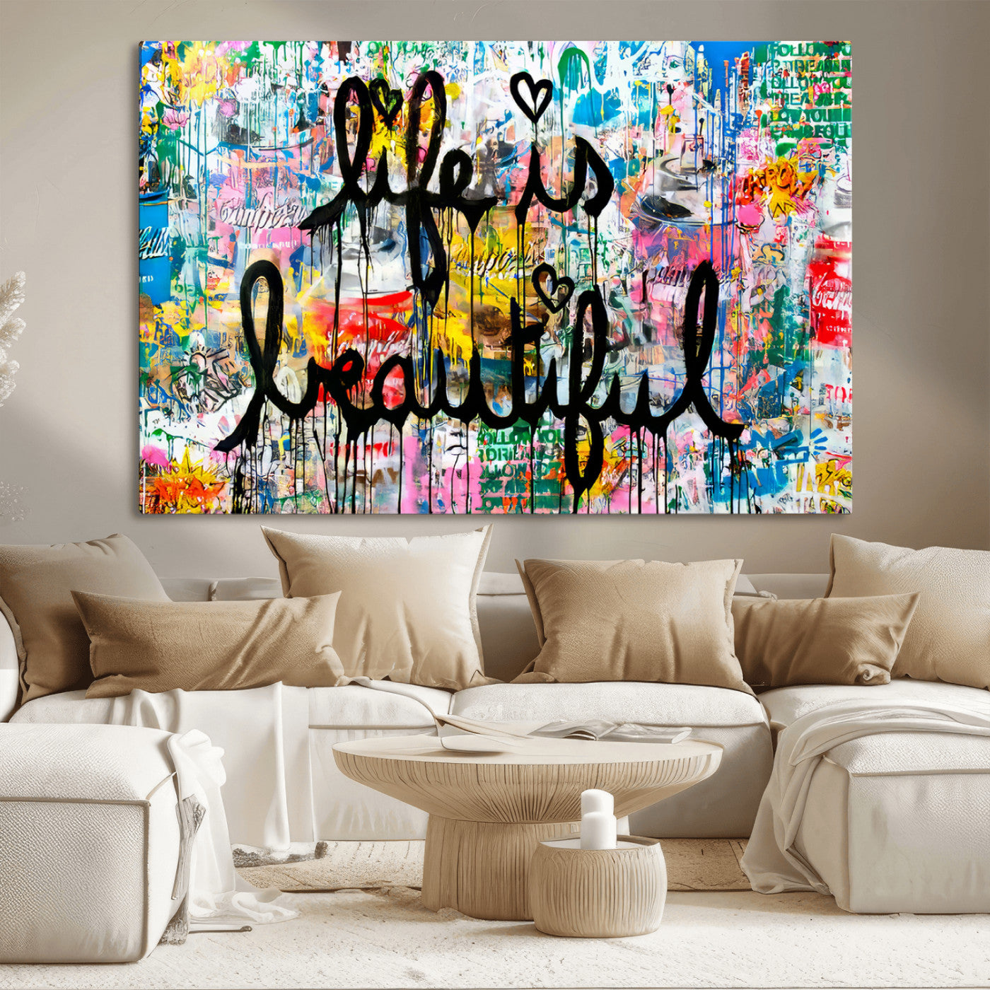 MGV-CV-36X24 - Life Beautiful Wall Art Canvas Print | Graffiti Wall Art Canvas Print
