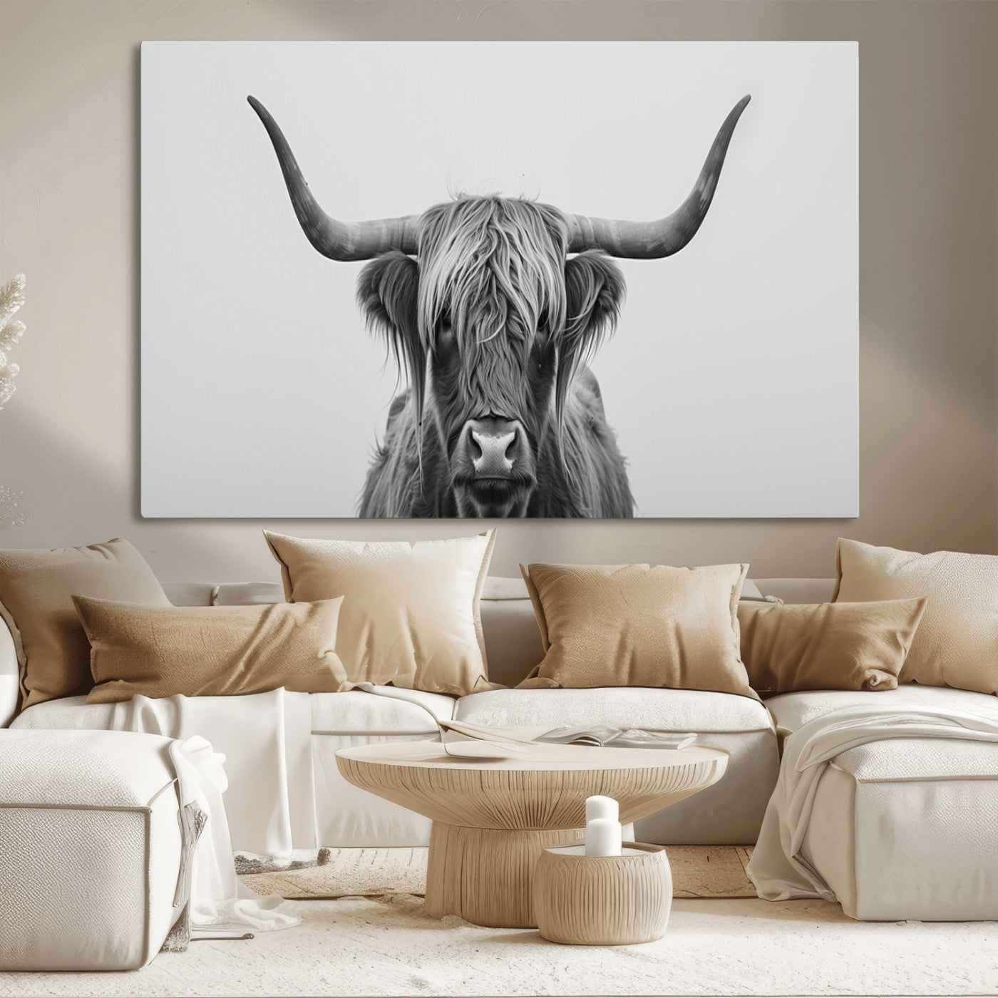 MGV-CV-36X24 - Farmhouse Longhorn Wall Art Canvas Print, Longhorn Texas Wall Art Canvas Print