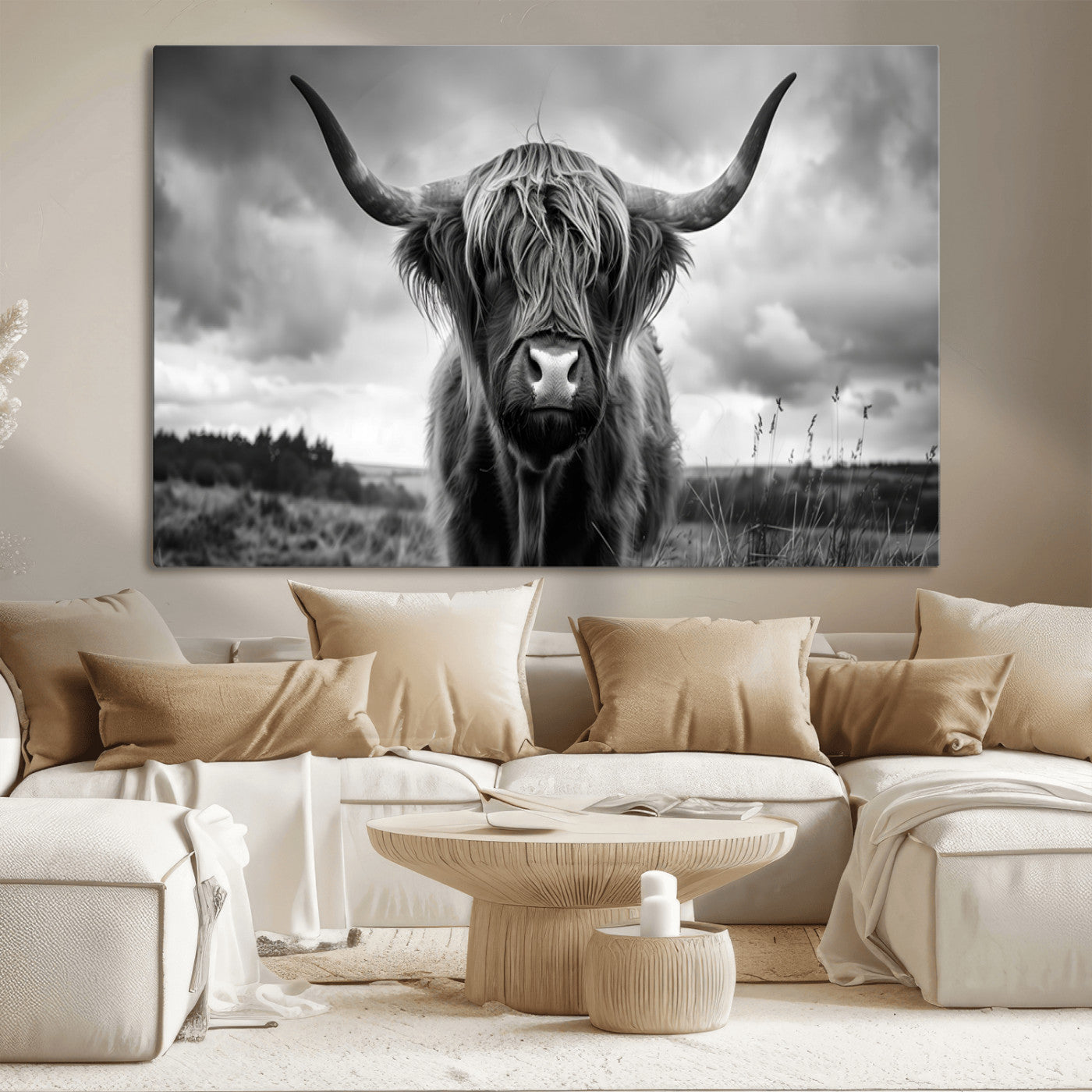 MGV-CV-36X24 - Scottish Cow Wall Art Canvas Print | Longhorn Wall Art | Bighorn Animal Wall Art