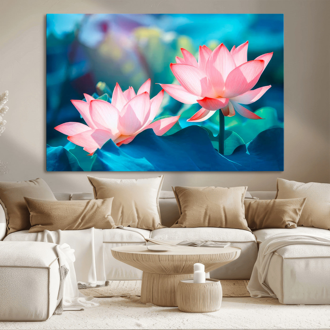 MGV-CV-36X24 - Pink Lotus Flower Canvas Wall Art | Vibrant Floral Wall Decor for Living Room, Office, or Bedroom | Large Botanical Art