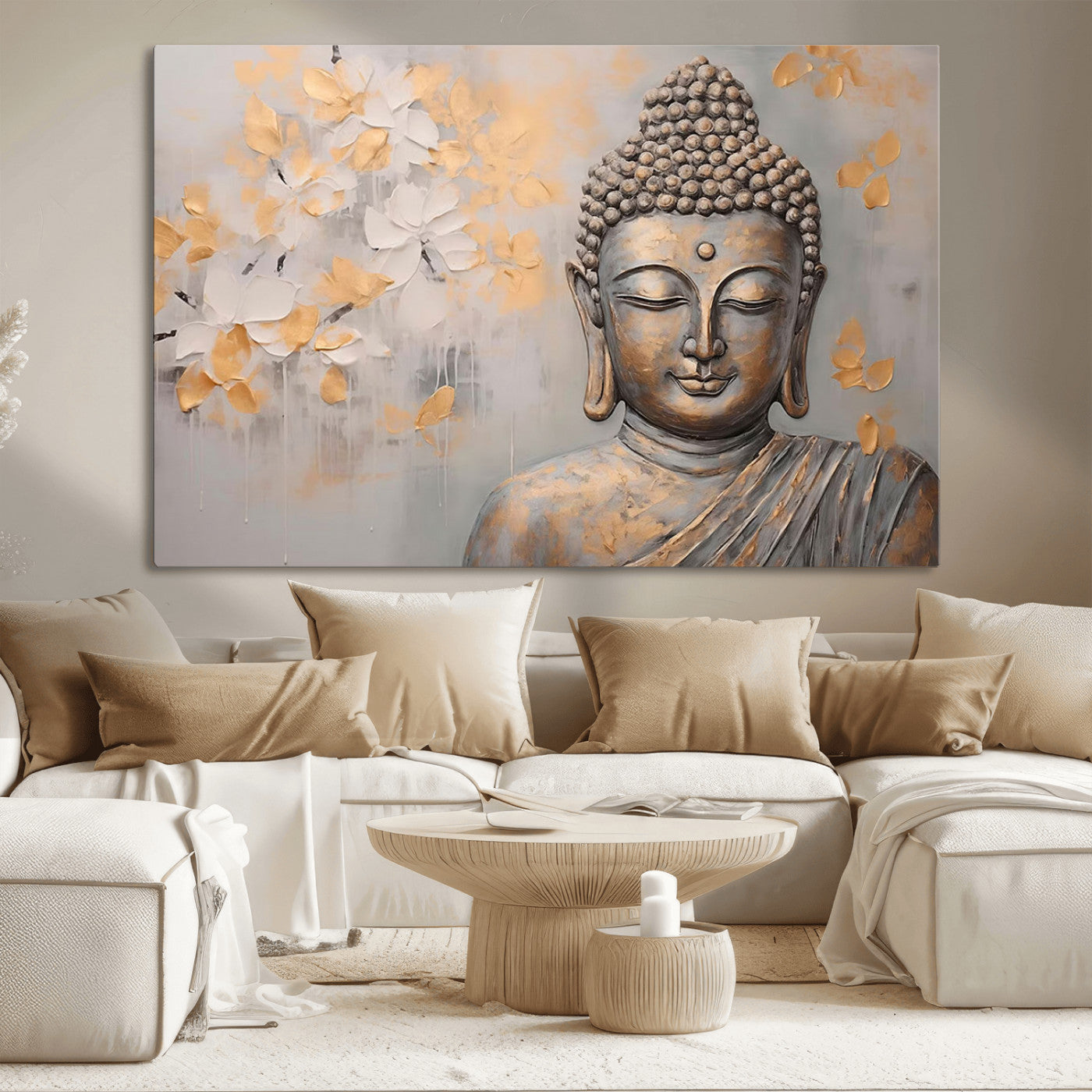 MGV-CV-36X24 - Abstract Buddha Statue Wall Art Canvas Print - Modern Meditation Decor for Living Room, Office, Yoga Studio Decor