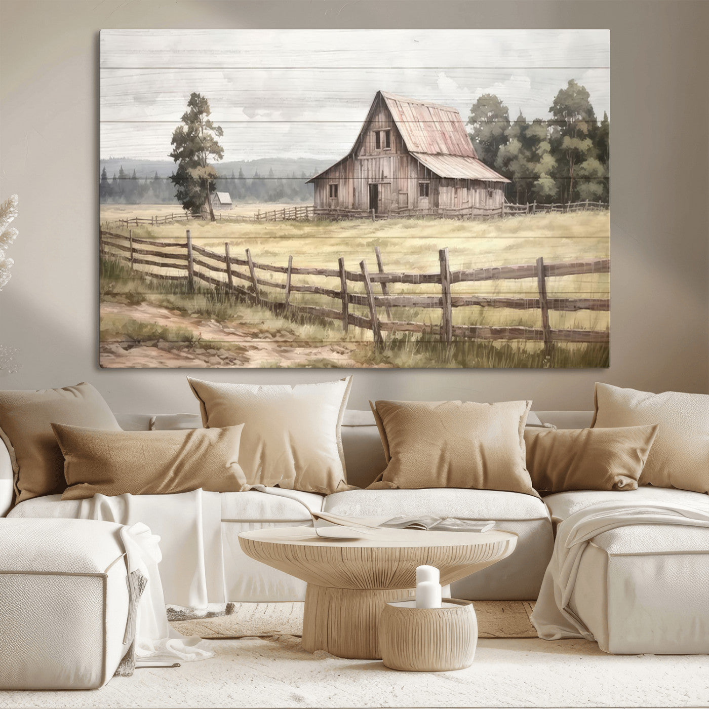MGV-CV-36X24 - Rustic Farmhouse Barn Wall Art | 3-Panel Framed Gallery Wrap Giclee Canvas Print for Living Room, Farmhouse, or Office | Country Landscape Wall Art