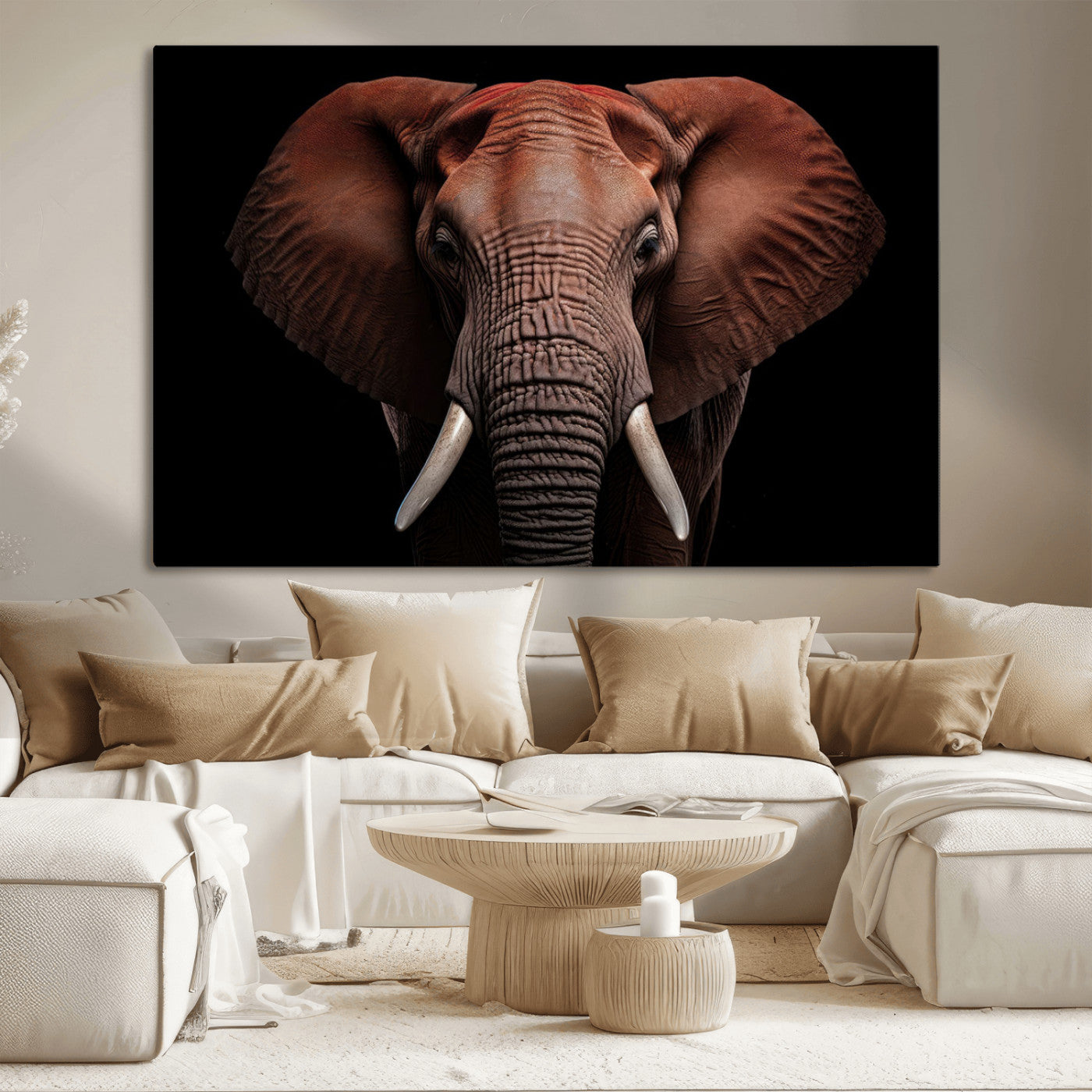 21941-MGV-CV-36X24-Wild Elephant Wall Art Canvas Print, Africa Savannah Wild Animal Wall Decor Print