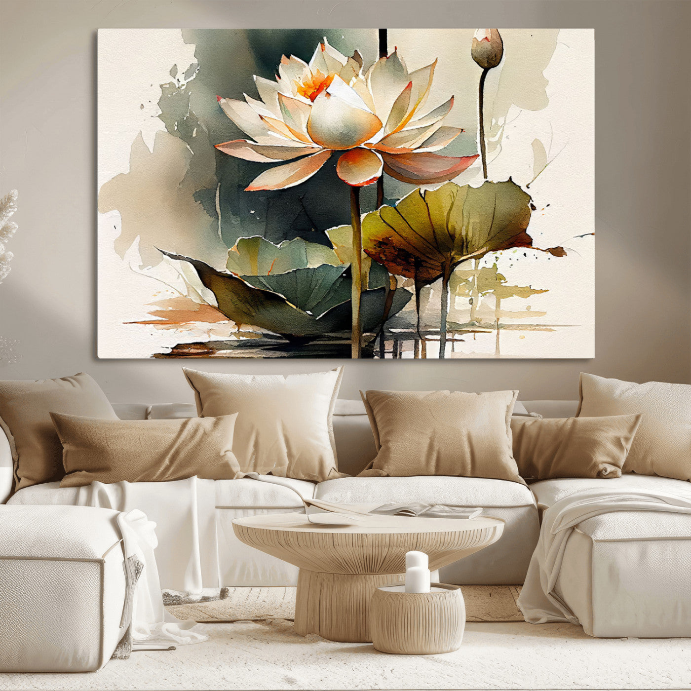 MGV-CV-36X24 - Lotus Flower Watercolor Canvas Print – A Symbol of Serenity and Growth, Captured in Soft Watercolors – Contemporary Wall Art for Tranquil Spaces