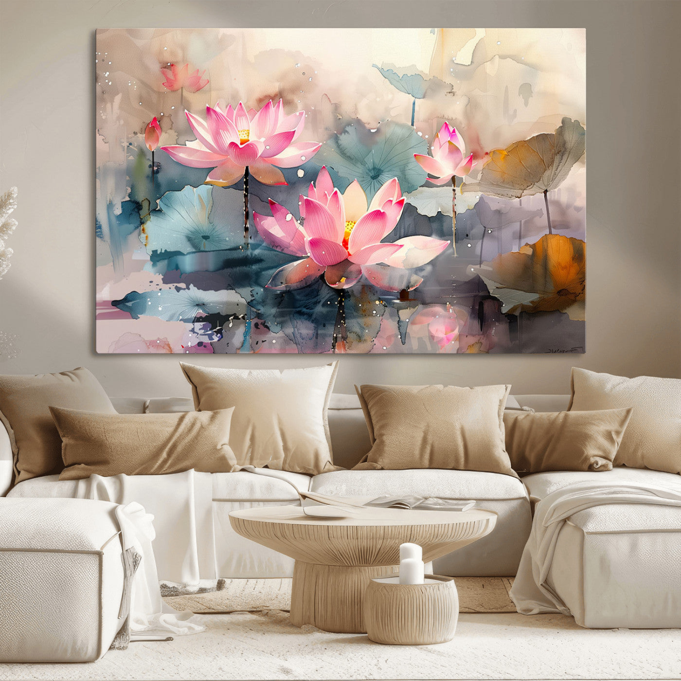 MGV-CV-36X24 - Lotus Flower Wall Art | 3-Panel Giclee Canvas Print of Pink Lotus Blossoms for Living Room, Bedroom, Office | Framed Lotus Floral Wall Art Decor Print