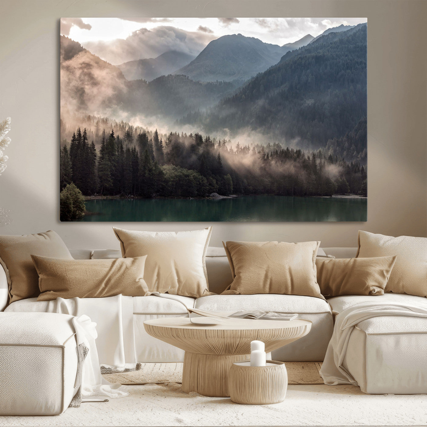 MGV-CV-36X24 - Foggy Mountain Canvas Print Forest Wall Art